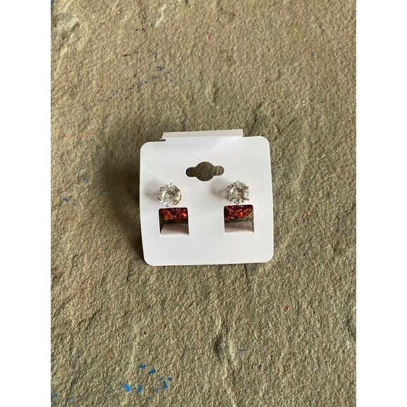 Double Sided Earrings Studs Rose Bouquet Rhinestone Red Floral - Picture 5 of 5